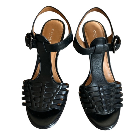 Coach Izzy Woven T-Strap High Heel Sandals Size 5.5 black - Picture 8 of 8